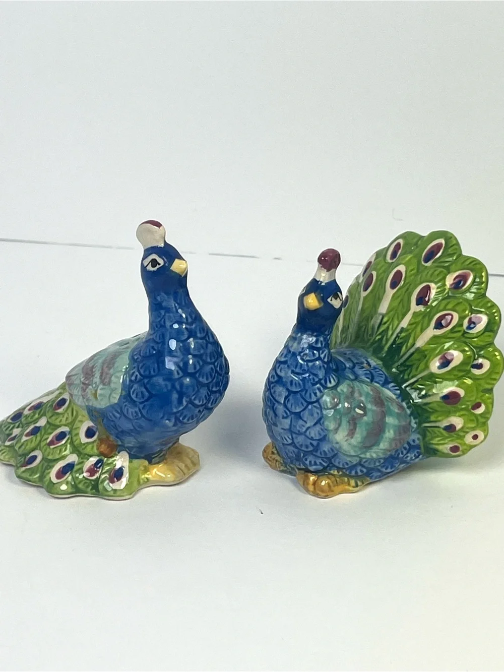 Pier 1 Ceramic Peacock Salt & Pepper Shakers Set of 2 Blue Green Vintage